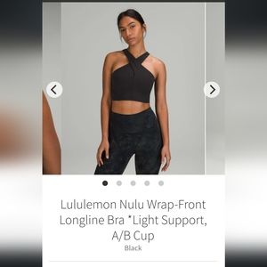 Lululemon sz 6 Black Nulu Wrap-Front Longline Bra *Light Support, A/B Cup